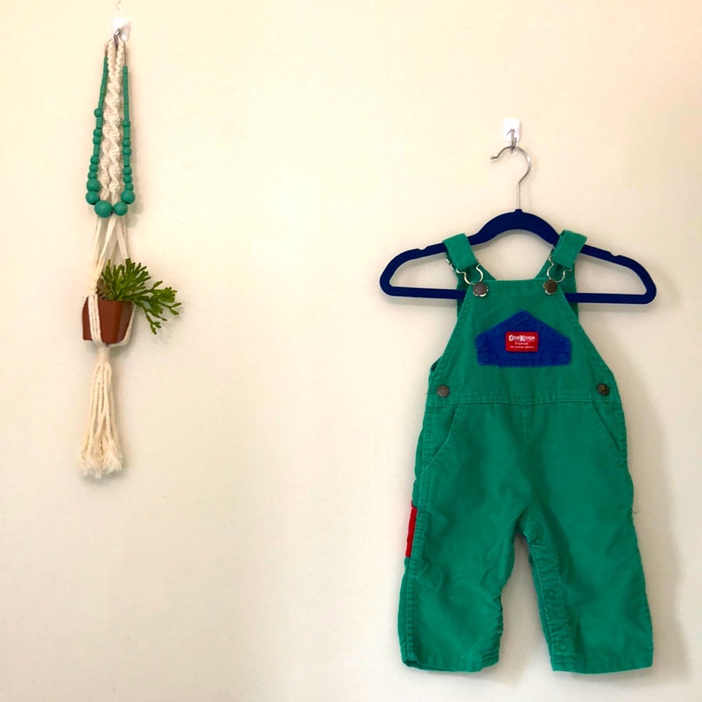 Vintage OshKosh B'gosh Green Overalls with Blue Patch